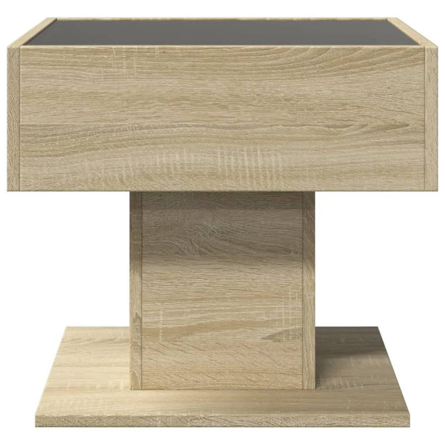 Salontafel met LED 50x50x45 cm bewerkt hout sonoma eikenkleurig