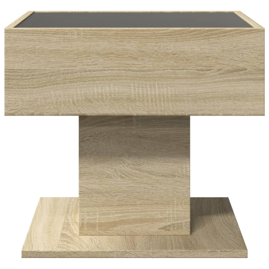 Salontafel met LED 50x50x45 cm bewerkt hout sonoma eikenkleurig