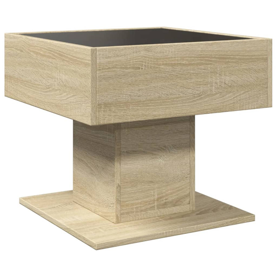 Salontafel met LED 50x50x45 cm bewerkt hout sonoma eikenkleurig