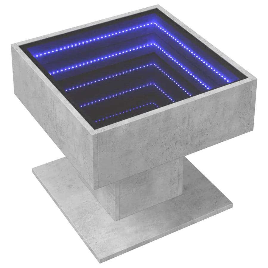 Salontafel met LED 50x50x45 cm bewerkt hout betongrijs