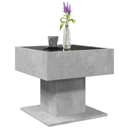 Salontafel met LED 50x50x45 cm bewerkt hout betongrijs