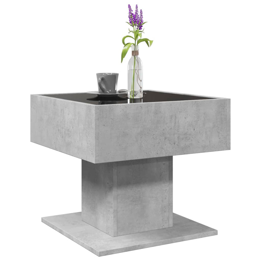 Salontafel met LED 50x50x45 cm bewerkt hout betongrijs