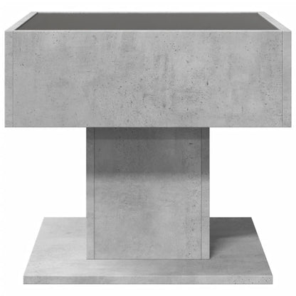 Salontafel met LED 50x50x45 cm bewerkt hout betongrijs
