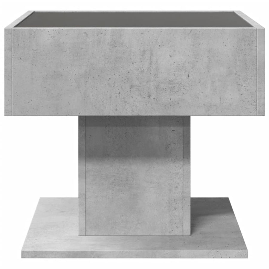 Salontafel met LED 50x50x45 cm bewerkt hout betongrijs