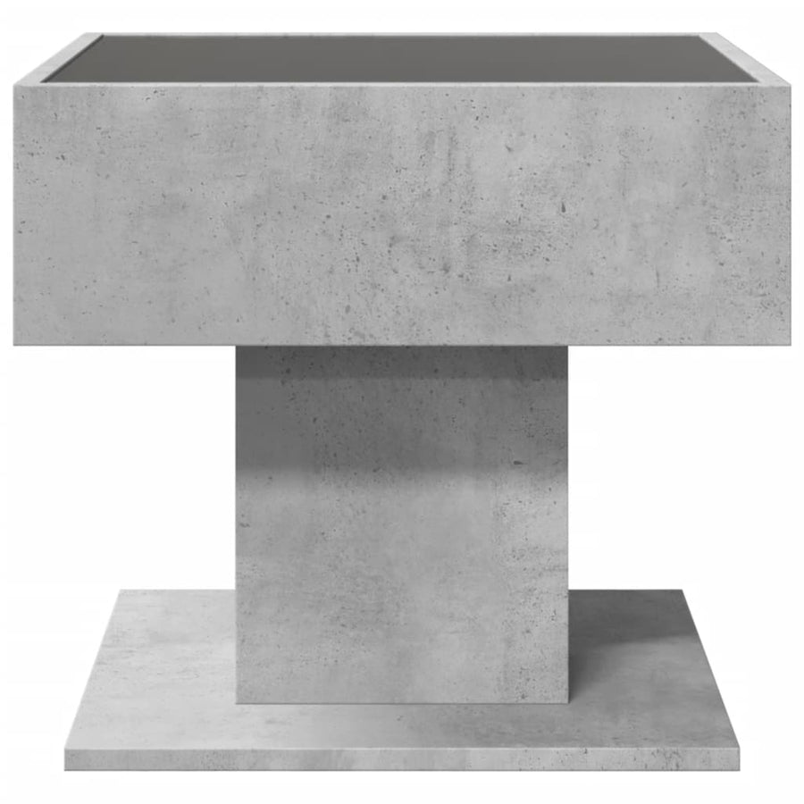 Salontafel met LED 50x50x45 cm bewerkt hout betongrijs