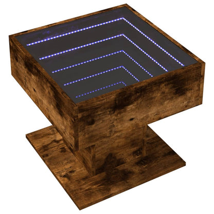 Salontafel met LED 50x50x45 cm bewerkt hout gerookt eikenkleur