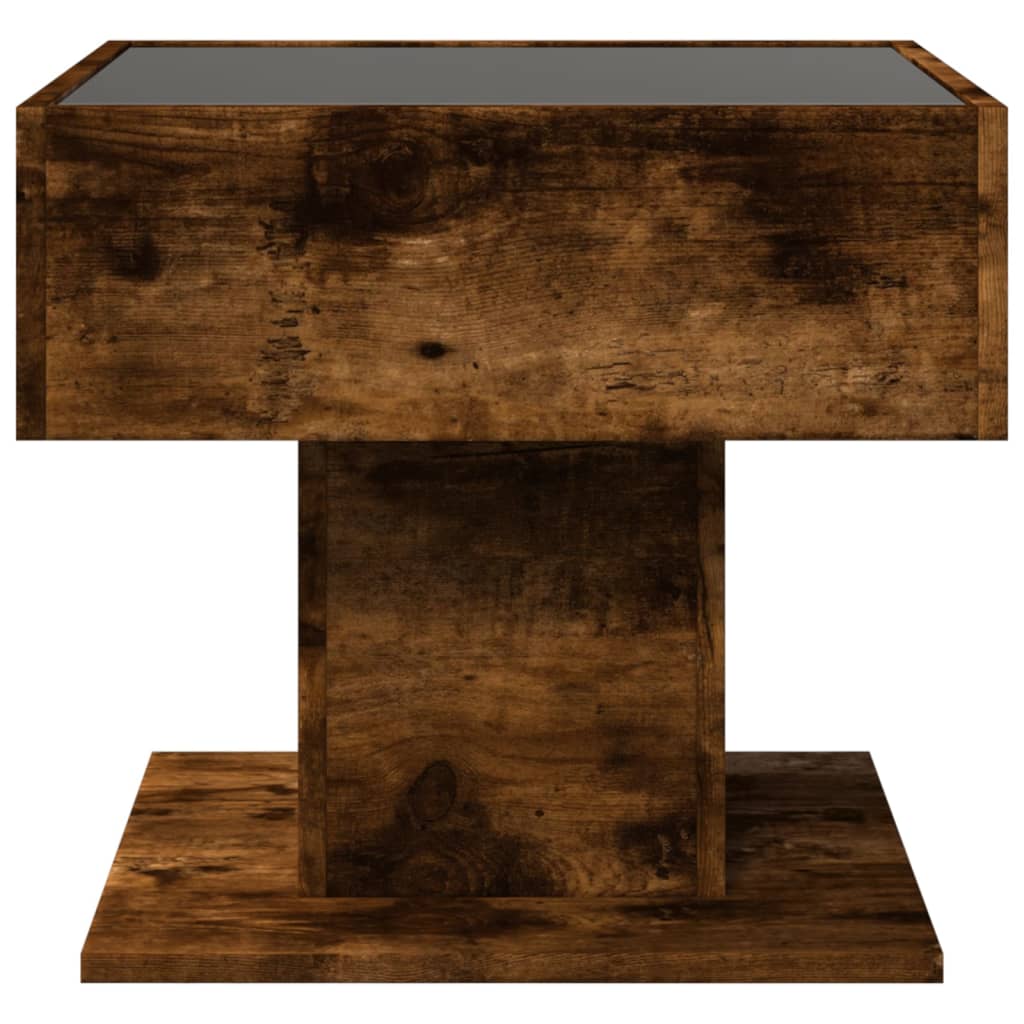 Salontafel met LED 50x50x45 cm bewerkt hout gerookt eikenkleur