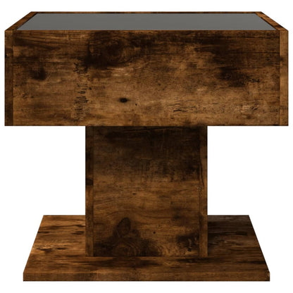 Salontafel met LED 50x50x45 cm bewerkt hout gerookt eikenkleur