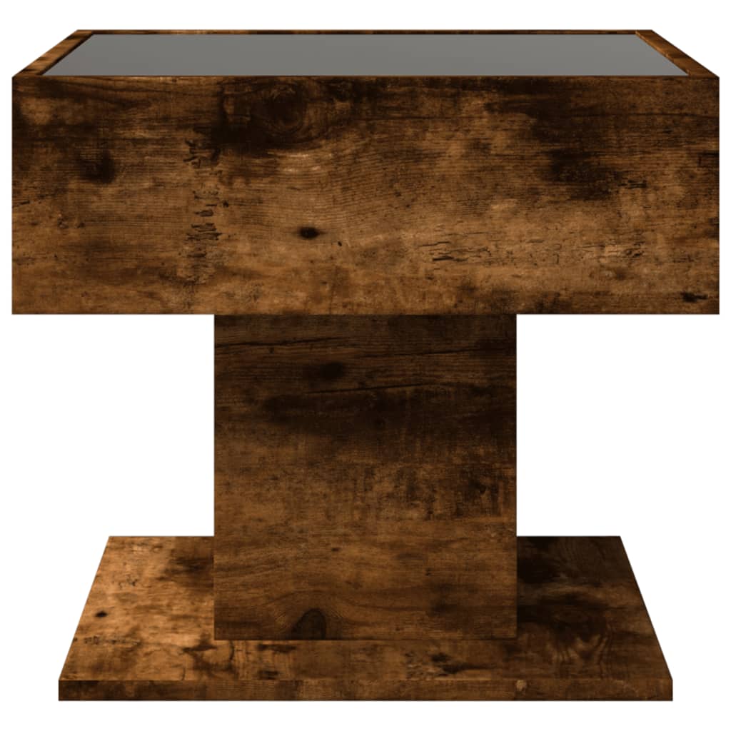 Salontafel met LED 50x50x45 cm bewerkt hout gerookt eikenkleur