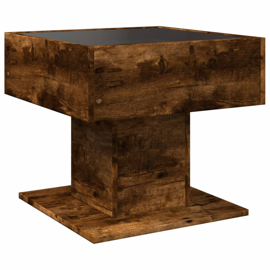 Salontafel met LED 50x50x45 cm bewerkt hout gerookt eikenkleur