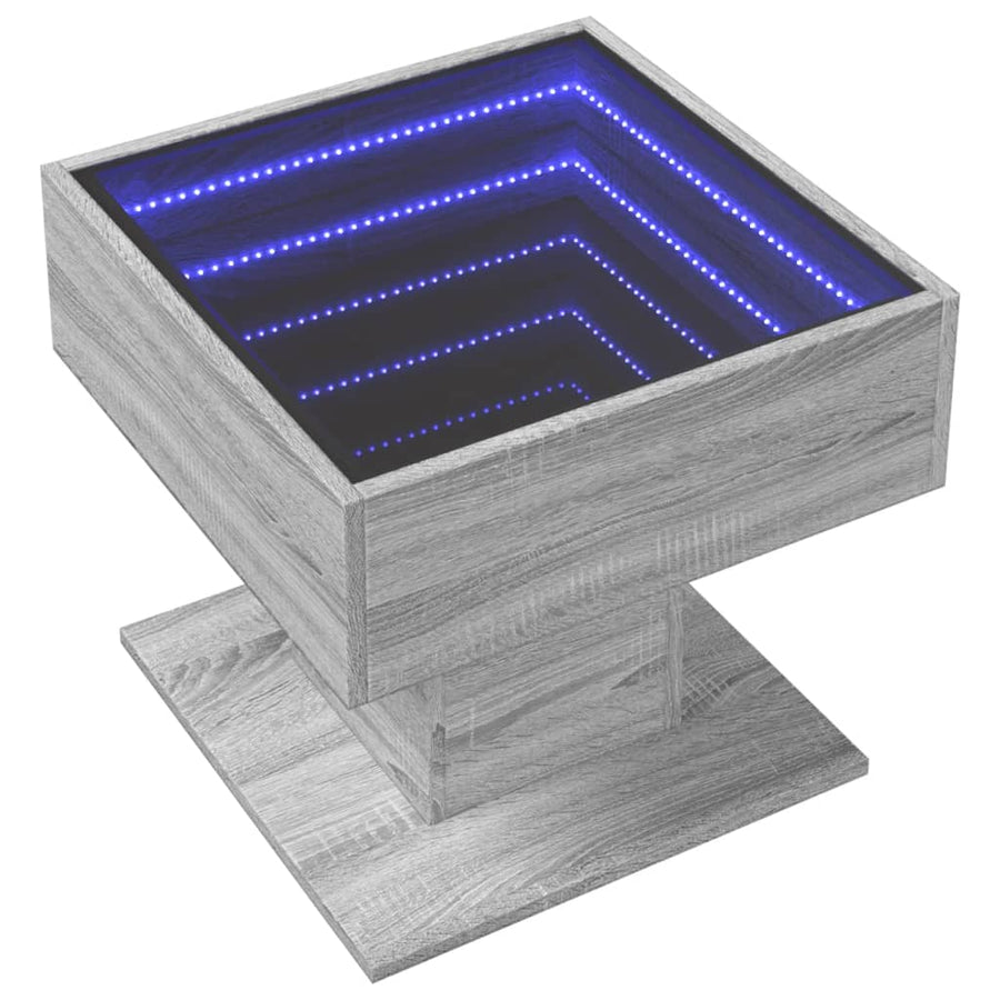 Salontafel met LED 50x50x45 cm bewerkt hout grijs sonoma eiken