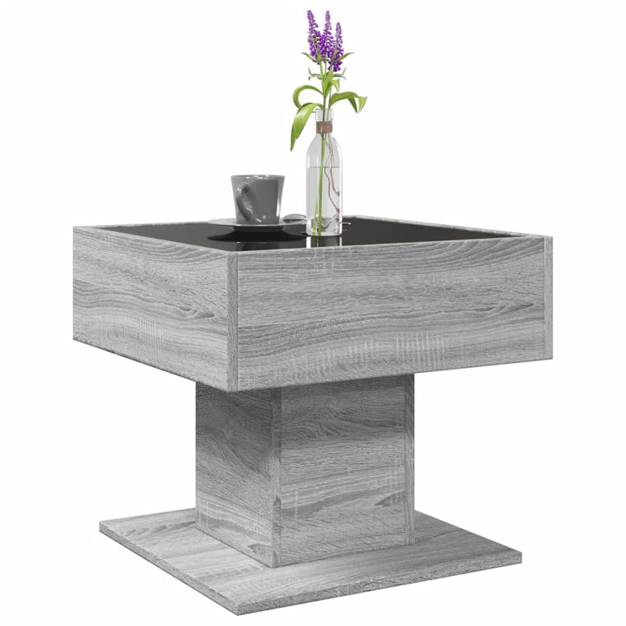 Salontafel met LED 50x50x45 cm bewerkt hout grijs sonoma eiken