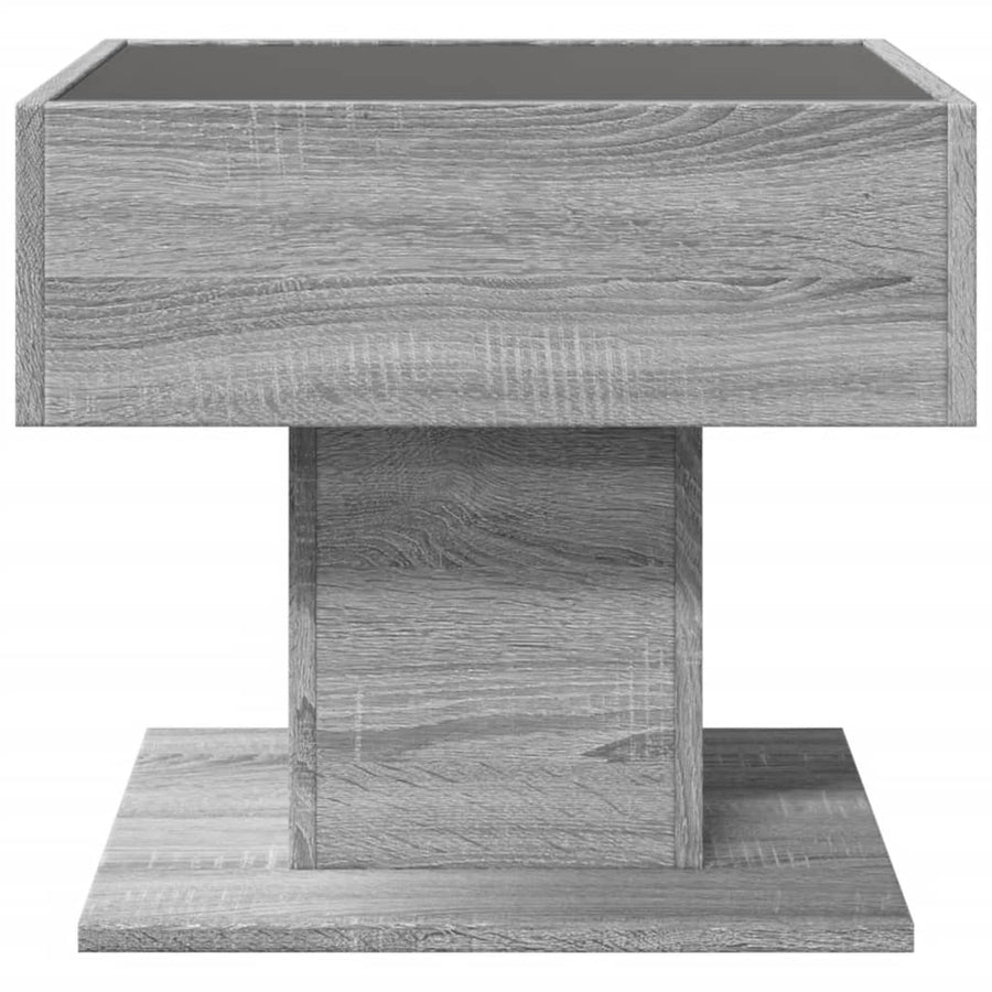 Salontafel met LED 50x50x45 cm bewerkt hout grijs sonoma eiken