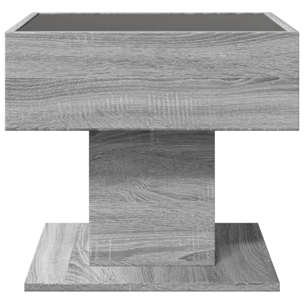 Salontafel met LED 50x50x45 cm bewerkt hout grijs sonoma eiken