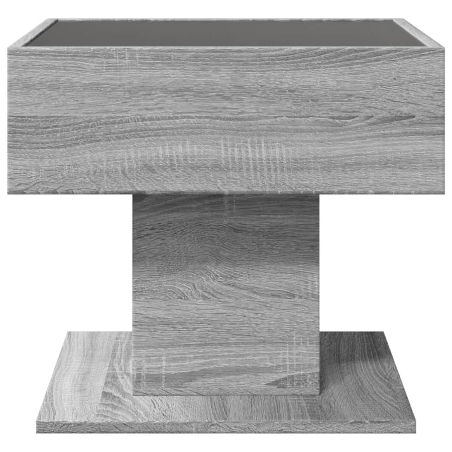 Salontafel met LED 50x50x45 cm bewerkt hout grijs sonoma eiken