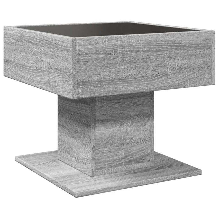Salontafel met LED 50x50x45 cm bewerkt hout grijs sonoma eiken