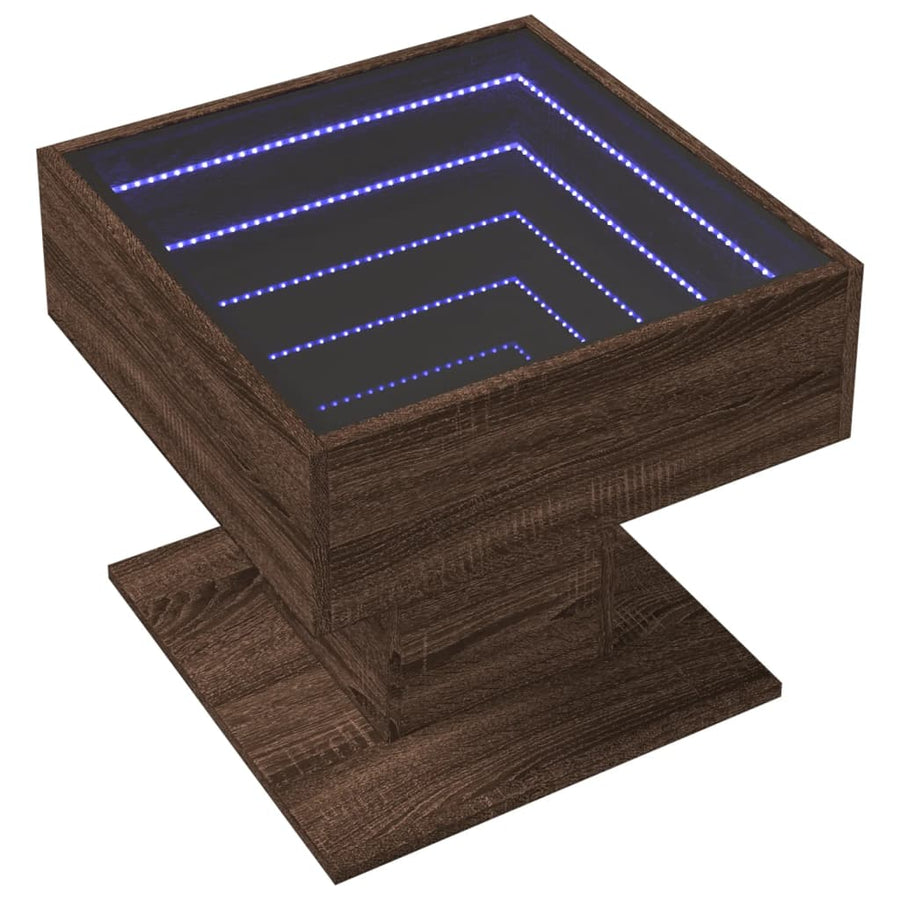 Salontafel met LED 50x50x45 cm bewerkt hout bruin eikenkleurig