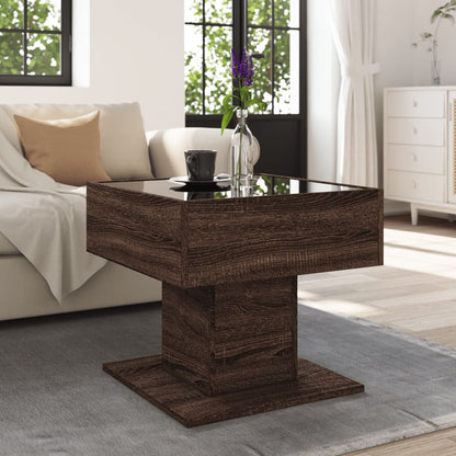 Salontafel met LED 50x50x45 cm bewerkt hout bruin eikenkleurig