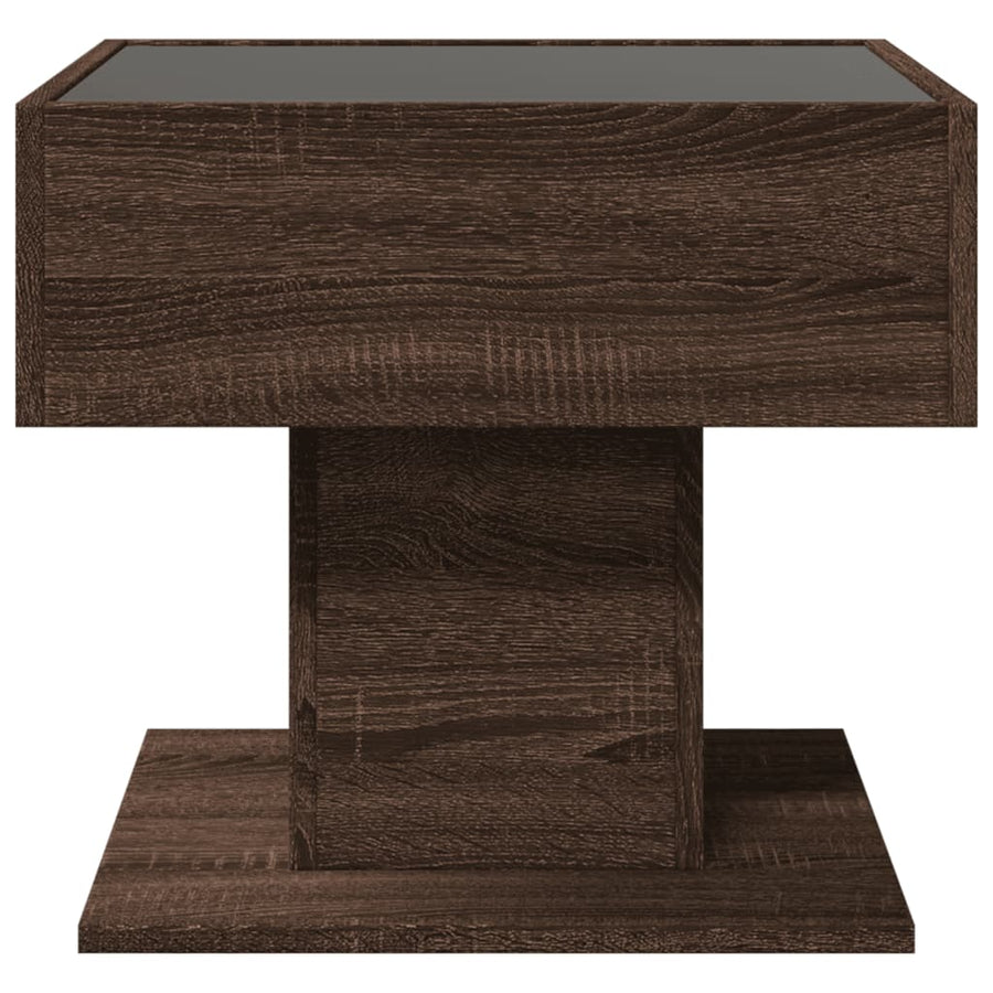 Salontafel met LED 50x50x45 cm bewerkt hout bruin eikenkleurig