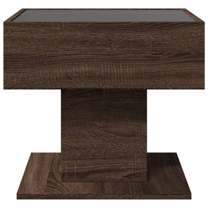 Salontafel met LED 50x50x45 cm bewerkt hout bruin eikenkleurig
