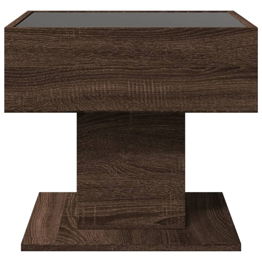 Salontafel met LED 50x50x45 cm bewerkt hout bruin eikenkleurig