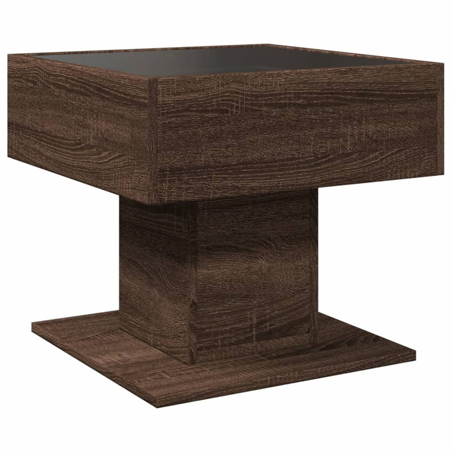 Salontafel met LED 50x50x45 cm bewerkt hout bruin eikenkleurig