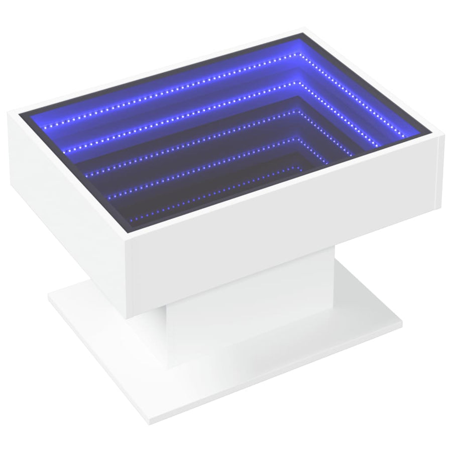 Salontafel met LED 70x50x45 cm bewerkt hout wit