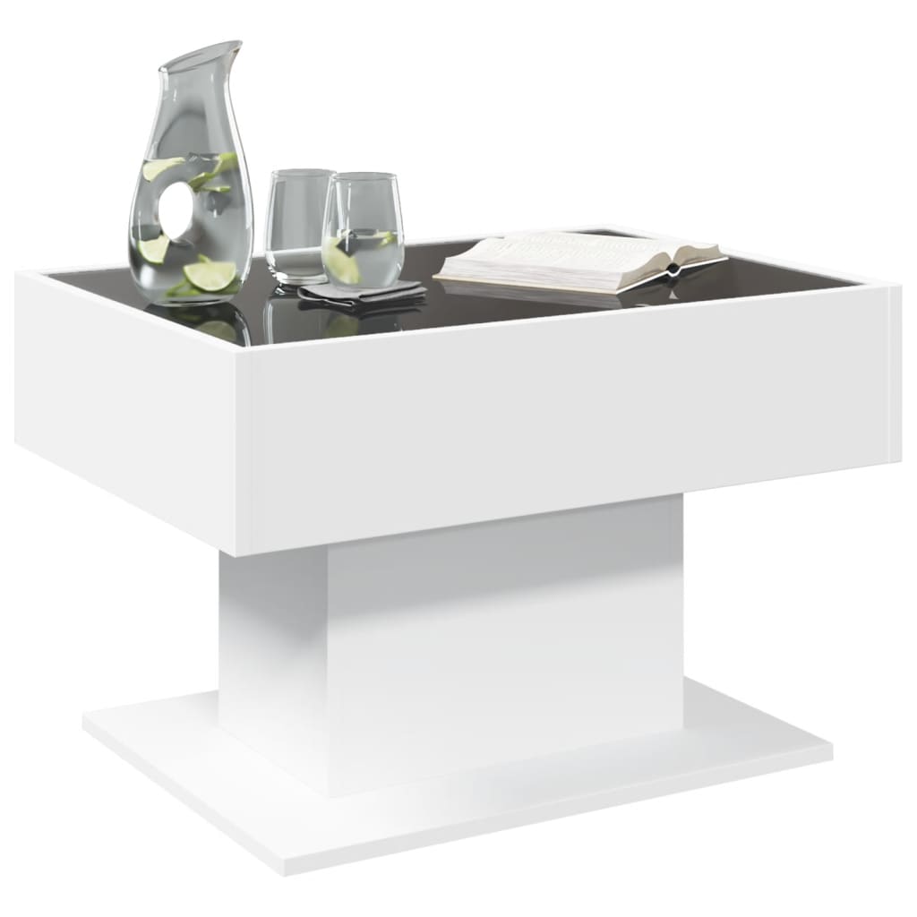 Salontafel met LED 70x50x45 cm bewerkt hout wit