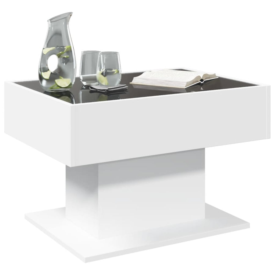 Salontafel met LED 70x50x45 cm bewerkt hout wit