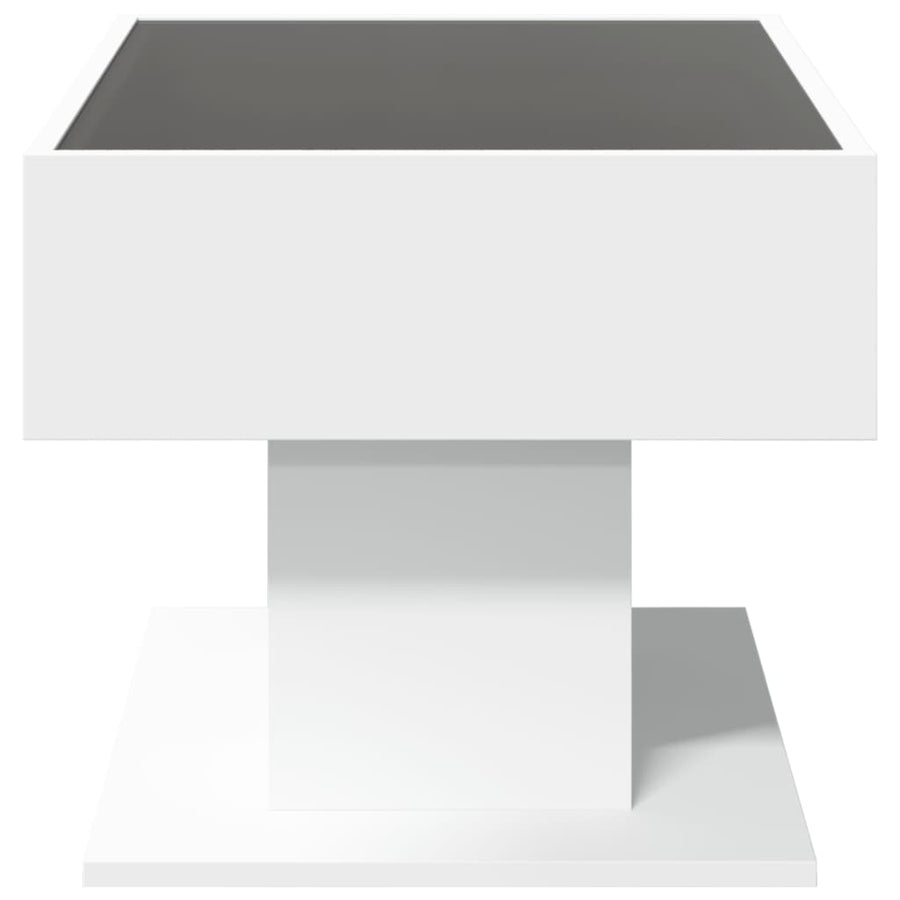 Salontafel met LED 70x50x45 cm bewerkt hout wit