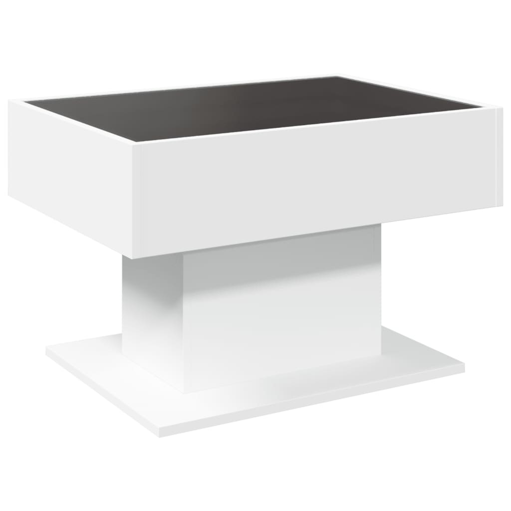 Salontafel met LED 70x50x45 cm bewerkt hout wit