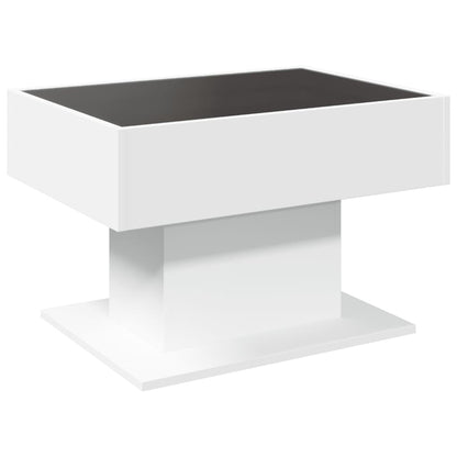 Salontafel met LED 70x50x45 cm bewerkt hout wit