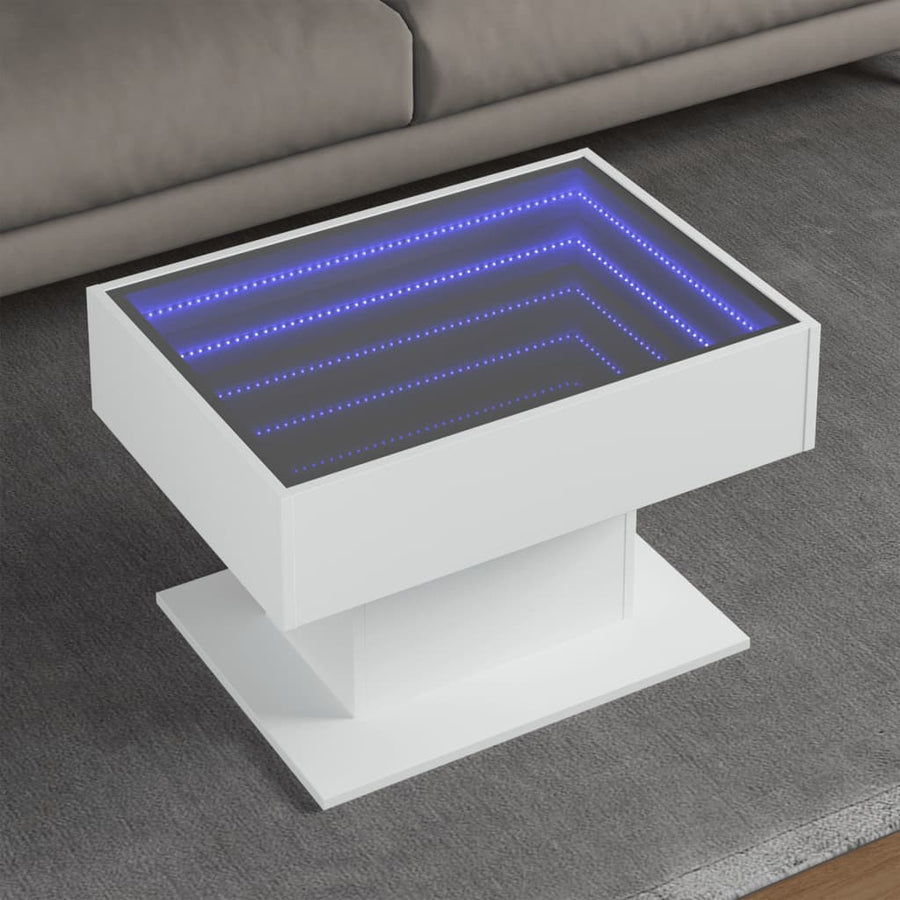 Salontafel met LED 70x50x45 cm bewerkt hout wit