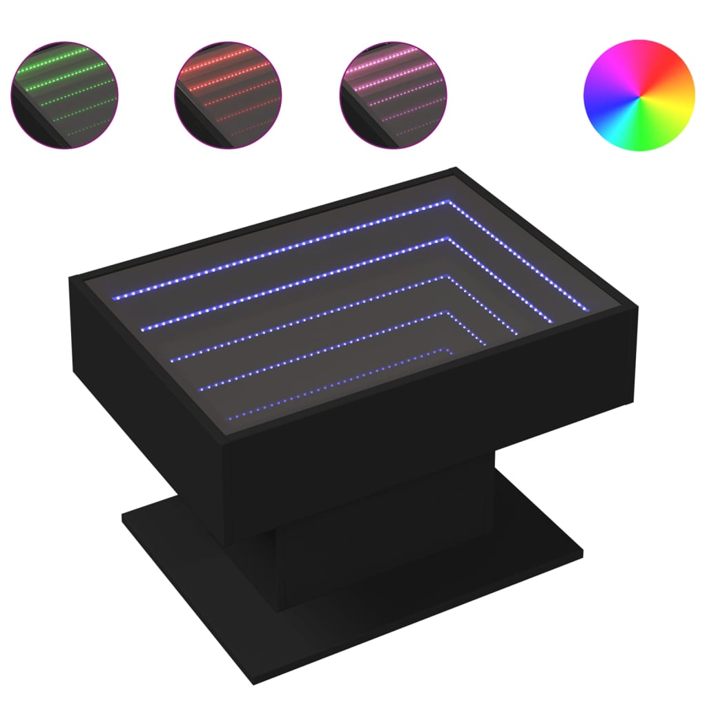 Salontafel met LED 70x50x45 cm bewerkt hout zwart