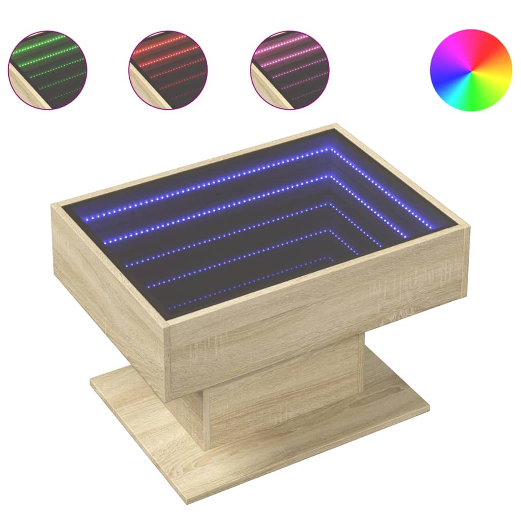 Salontafel met LED 70x50x45 cm bewerkt hout sonoma eikenkleurig
