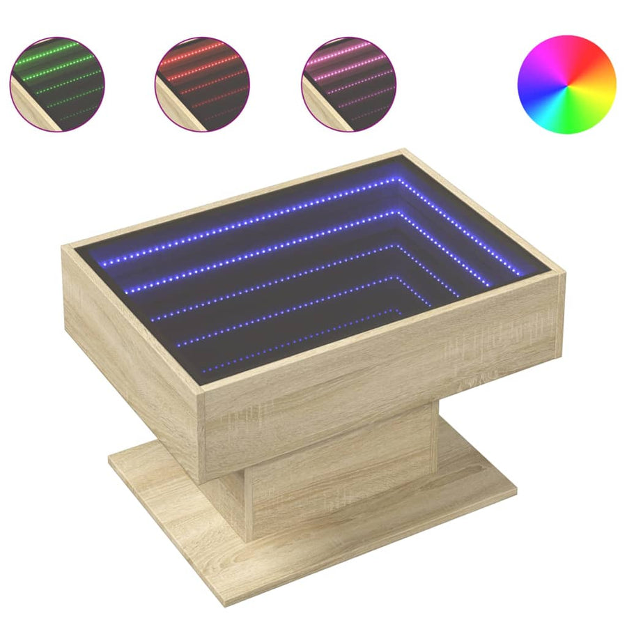 Salontafel met LED 70x50x45 cm bewerkt hout sonoma eikenkleurig