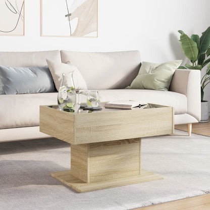 Salontafel met LED 70x50x45 cm bewerkt hout sonoma eikenkleurig