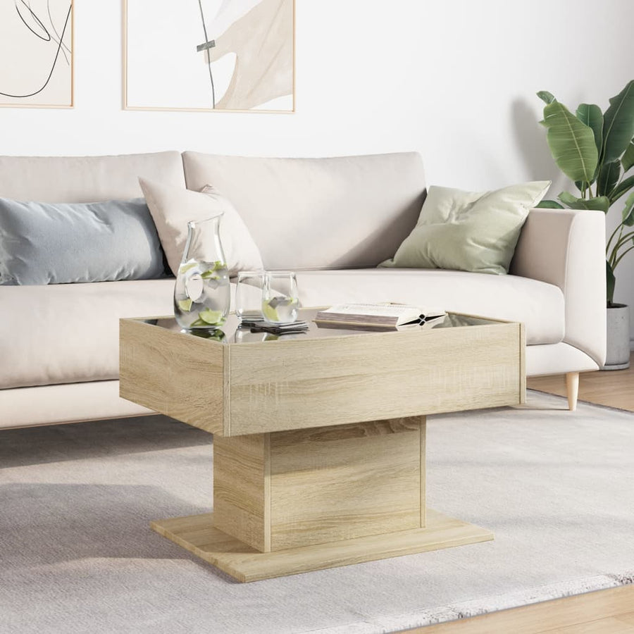 Salontafel met LED 70x50x45 cm bewerkt hout sonoma eikenkleurig