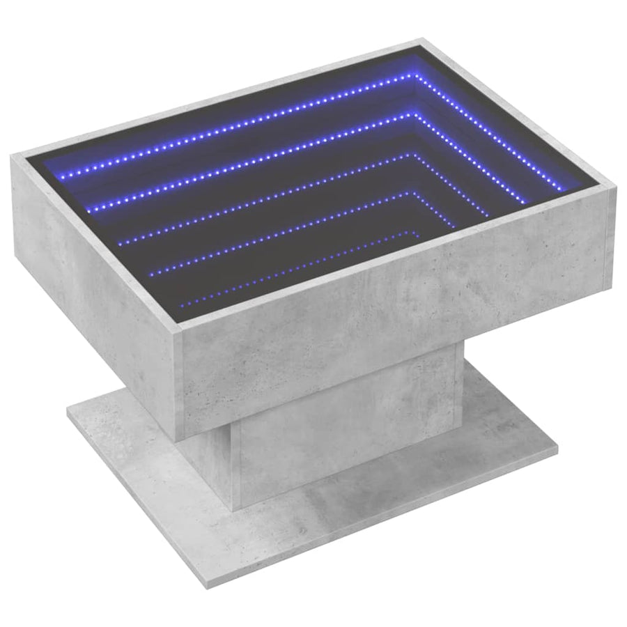 Salontafel met LED 70x50x45 cm bewerkt hout betongrijs