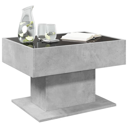 Salontafel met LED 70x50x45 cm bewerkt hout betongrijs