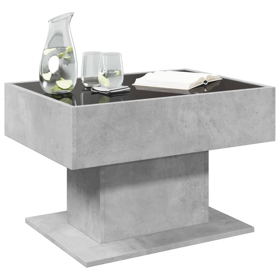 Salontafel met LED 70x50x45 cm bewerkt hout betongrijs
