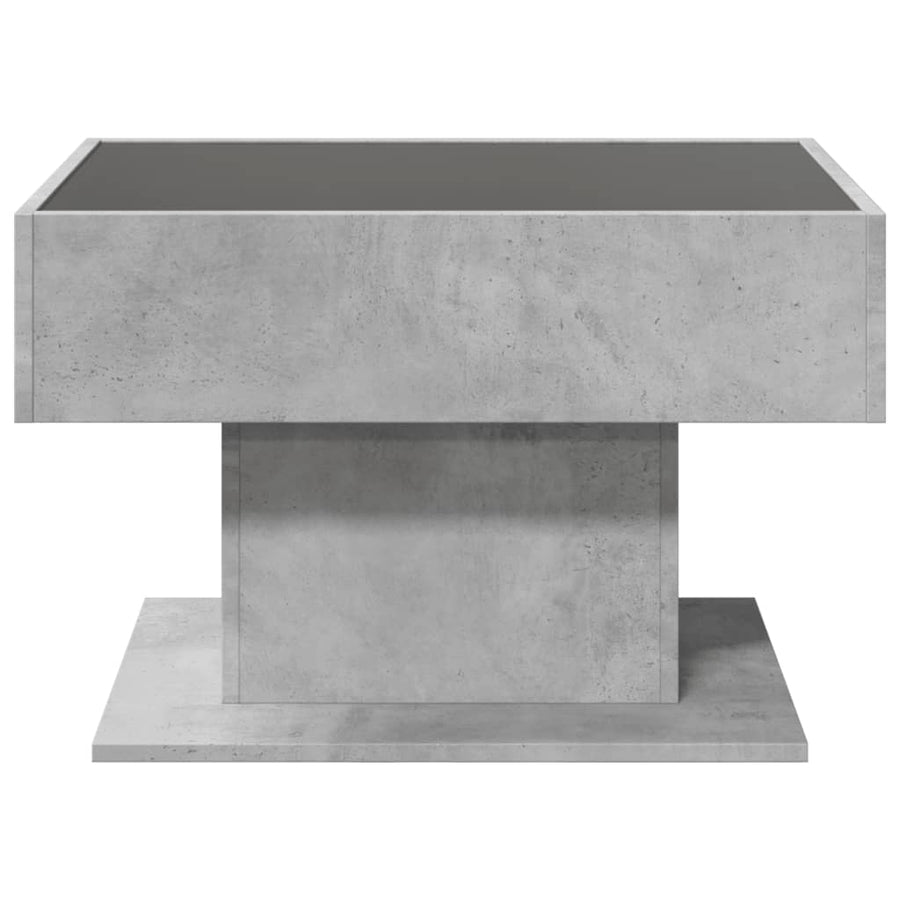 Salontafel met LED 70x50x45 cm bewerkt hout betongrijs