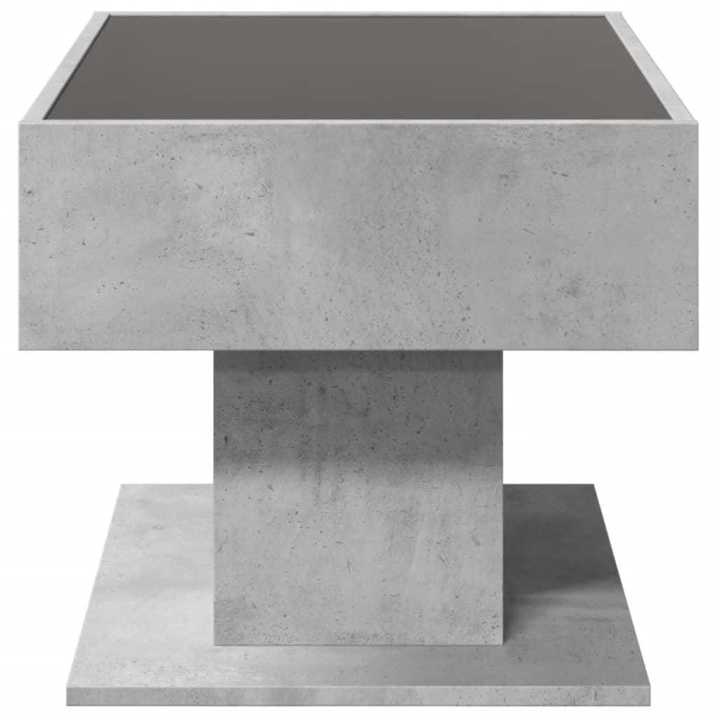 Salontafel met LED 70x50x45 cm bewerkt hout betongrijs