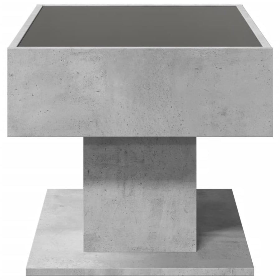 Salontafel met LED 70x50x45 cm bewerkt hout betongrijs