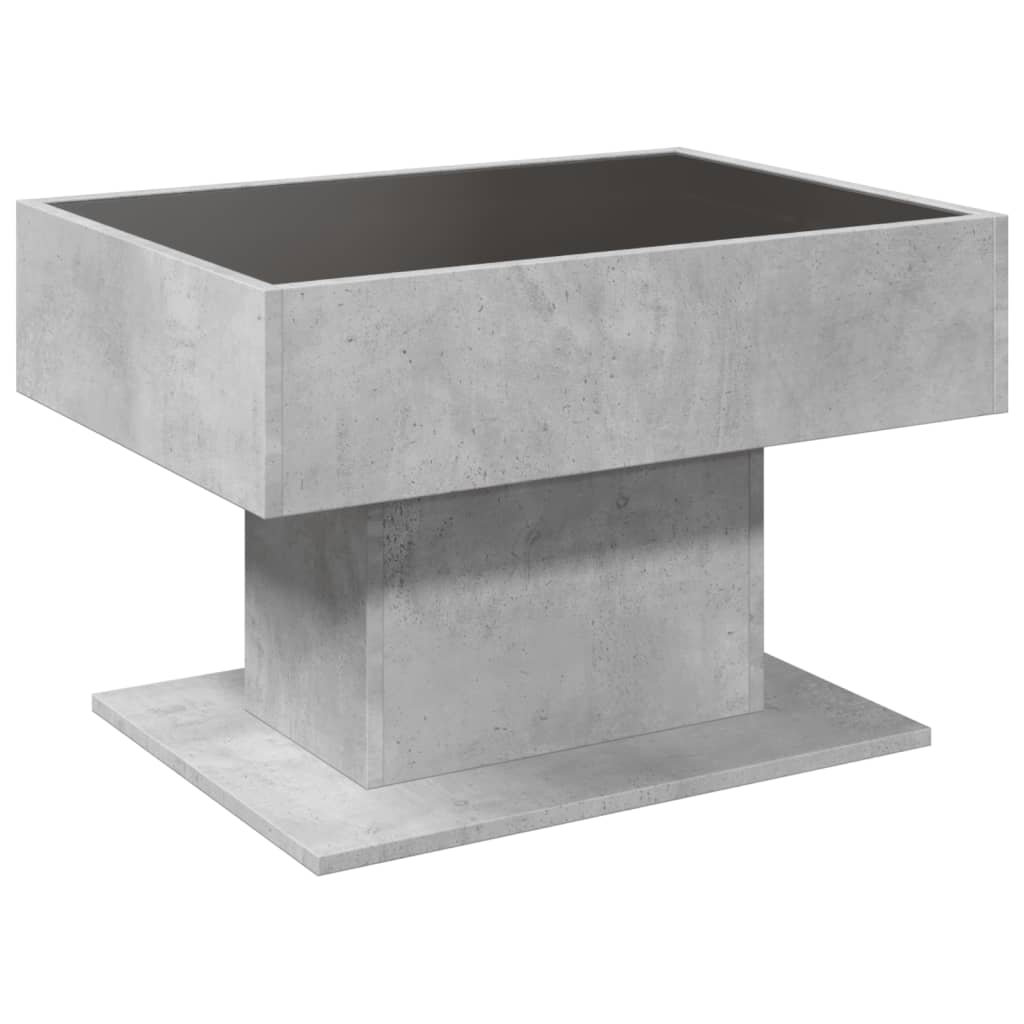 Salontafel met LED 70x50x45 cm bewerkt hout betongrijs