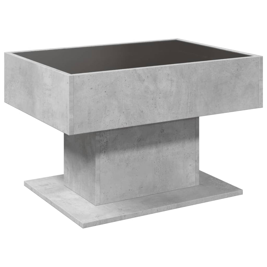 Salontafel met LED 70x50x45 cm bewerkt hout betongrijs