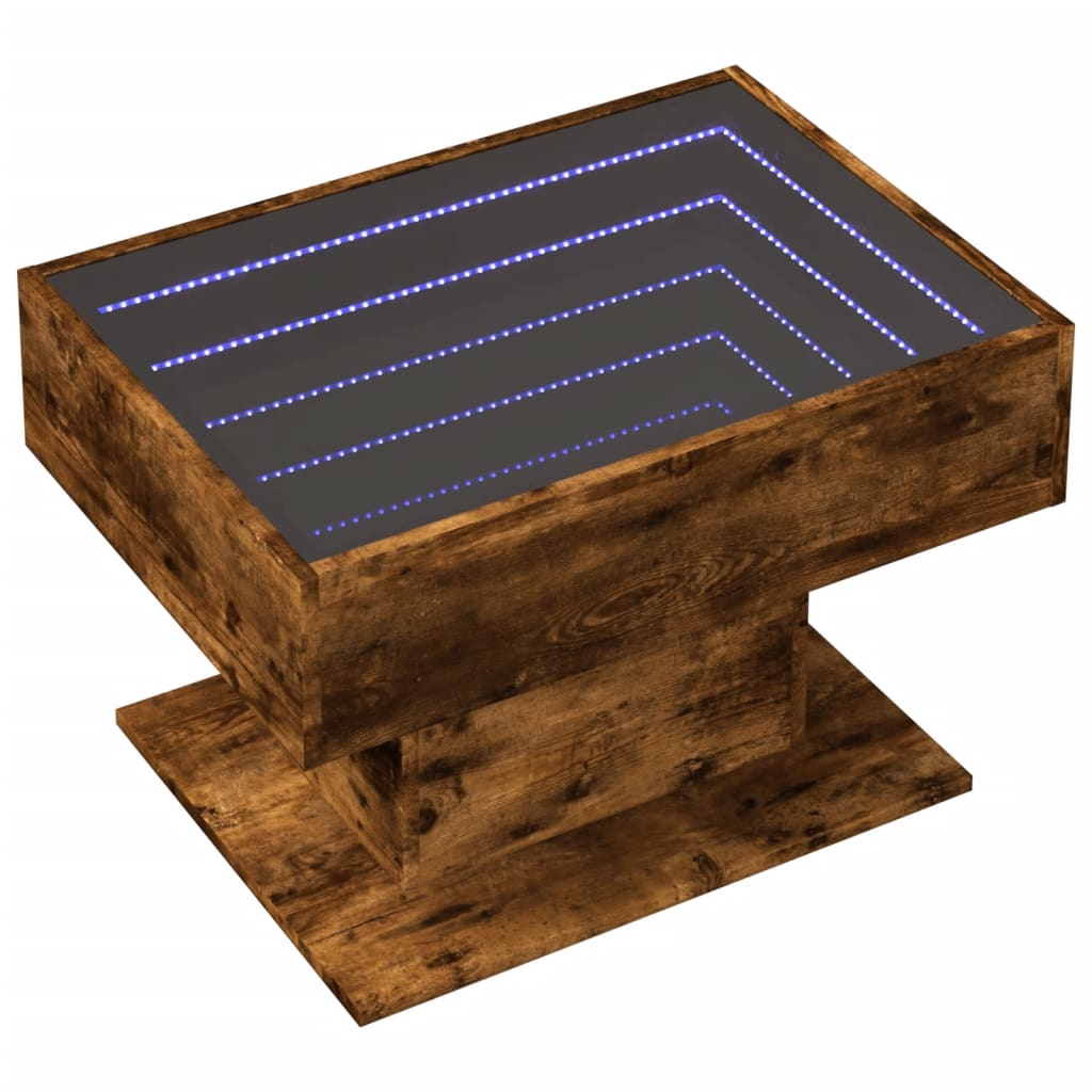 Salontafel met LED 70x50x45 cm bewerkt hout gerookt eikenkleur