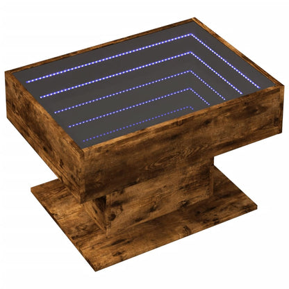 Salontafel met LED 70x50x45 cm bewerkt hout gerookt eikenkleur