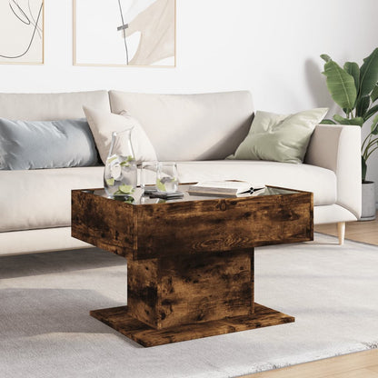Salontafel met LED 70x50x45 cm bewerkt hout gerookt eikenkleur