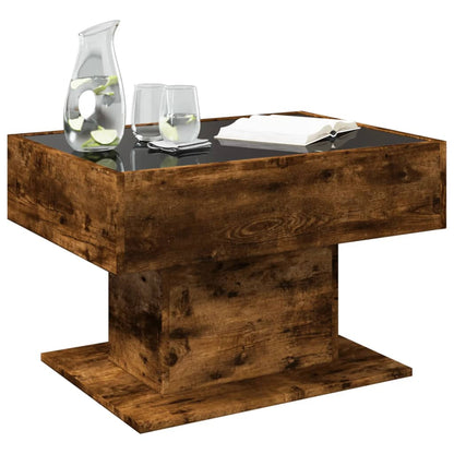 Salontafel met LED 70x50x45 cm bewerkt hout gerookt eikenkleur